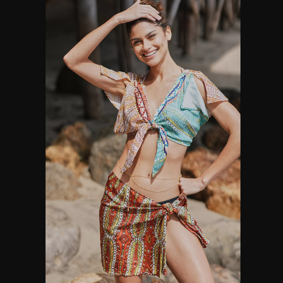 Anthropologie Two-Piece Twist Top and Wrap Skirt Set - New - Small - Picture 2 of 7